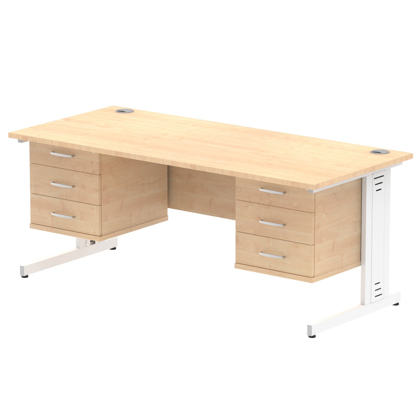 Impulse 1800mm Cable Managed Straight Desk With Two Fixed Pedestal