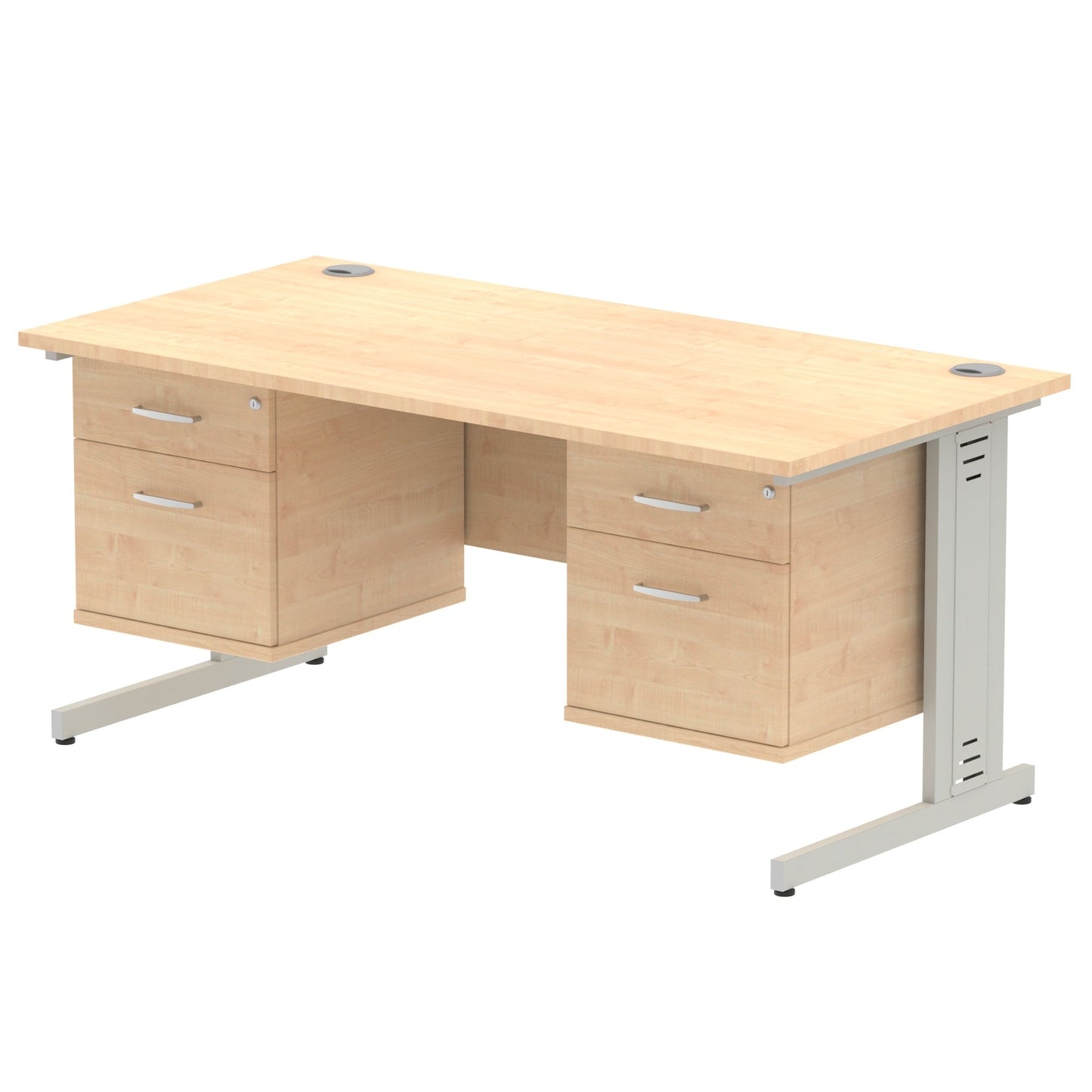 Impulse 1600mm Cable Managed Straight Desk With Two Fixed Pedestal