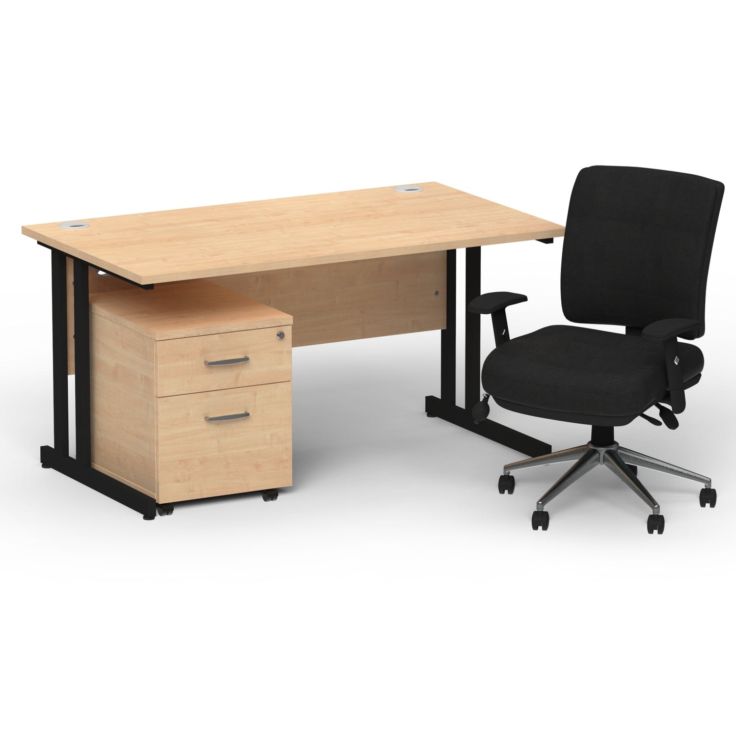 Impulse 1400mm Cantilever Straight Desk With Mobile Pedestal and Chiro Medium Back Black Operator Chair