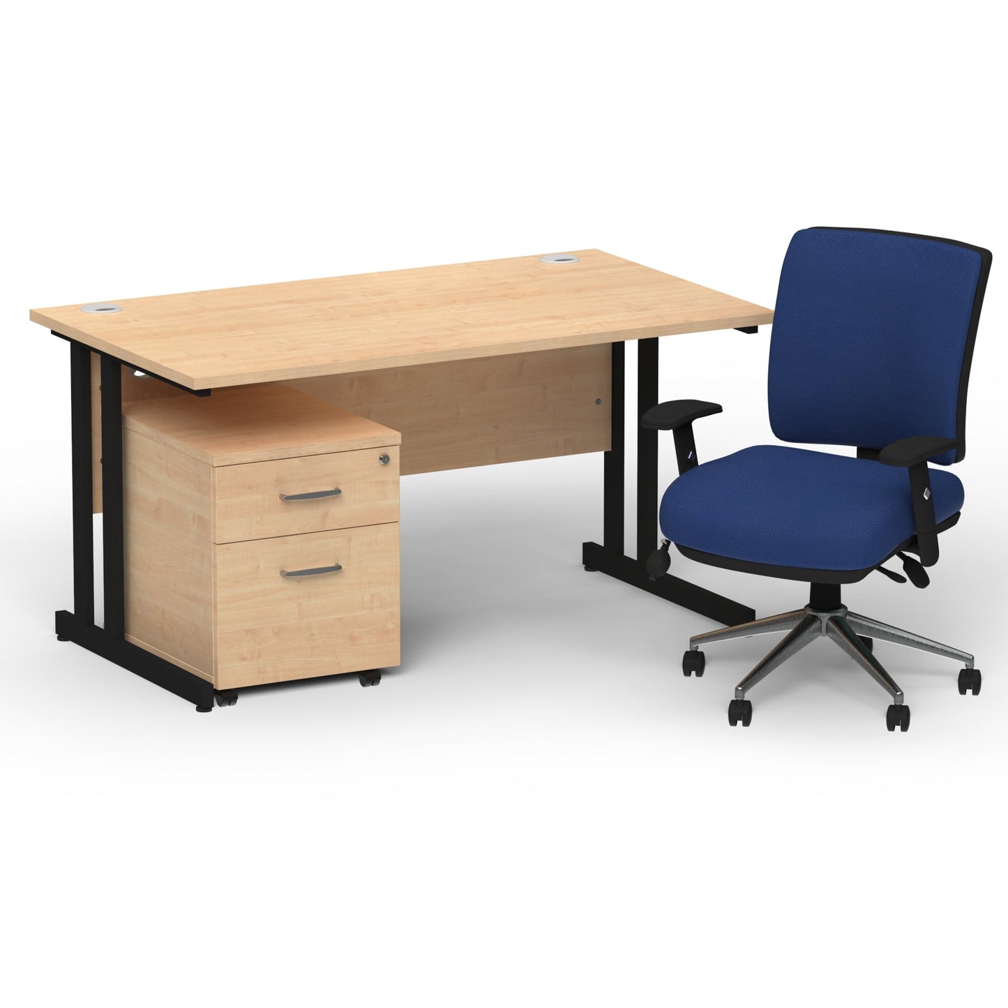 Impulse 1400mm Cantilever Straight Desk With Mobile Pedestal and Chiro Medium Back Blue Operator Chair