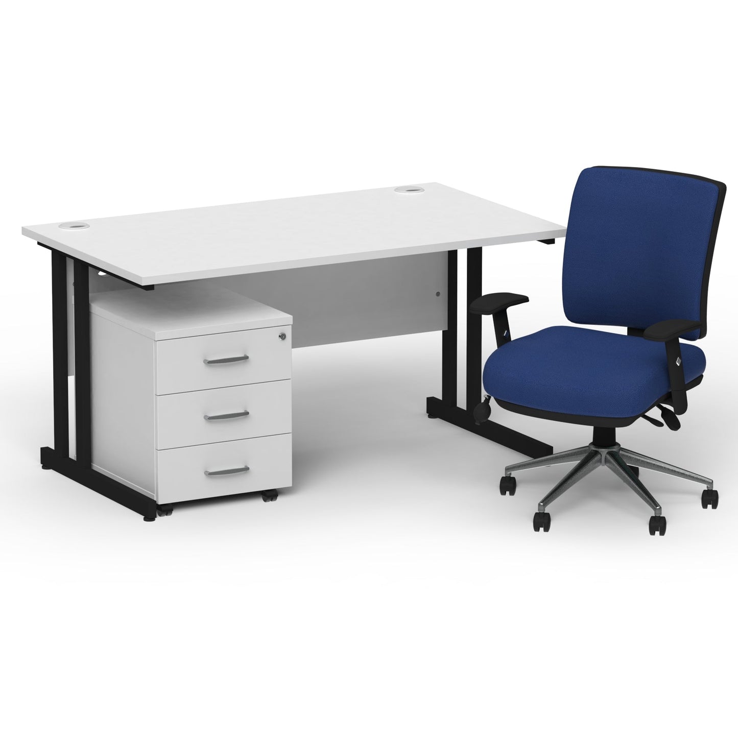 Impulse 1400mm Cantilever Straight Desk With Mobile Pedestal and Chiro Medium Back Blue Operator Chair