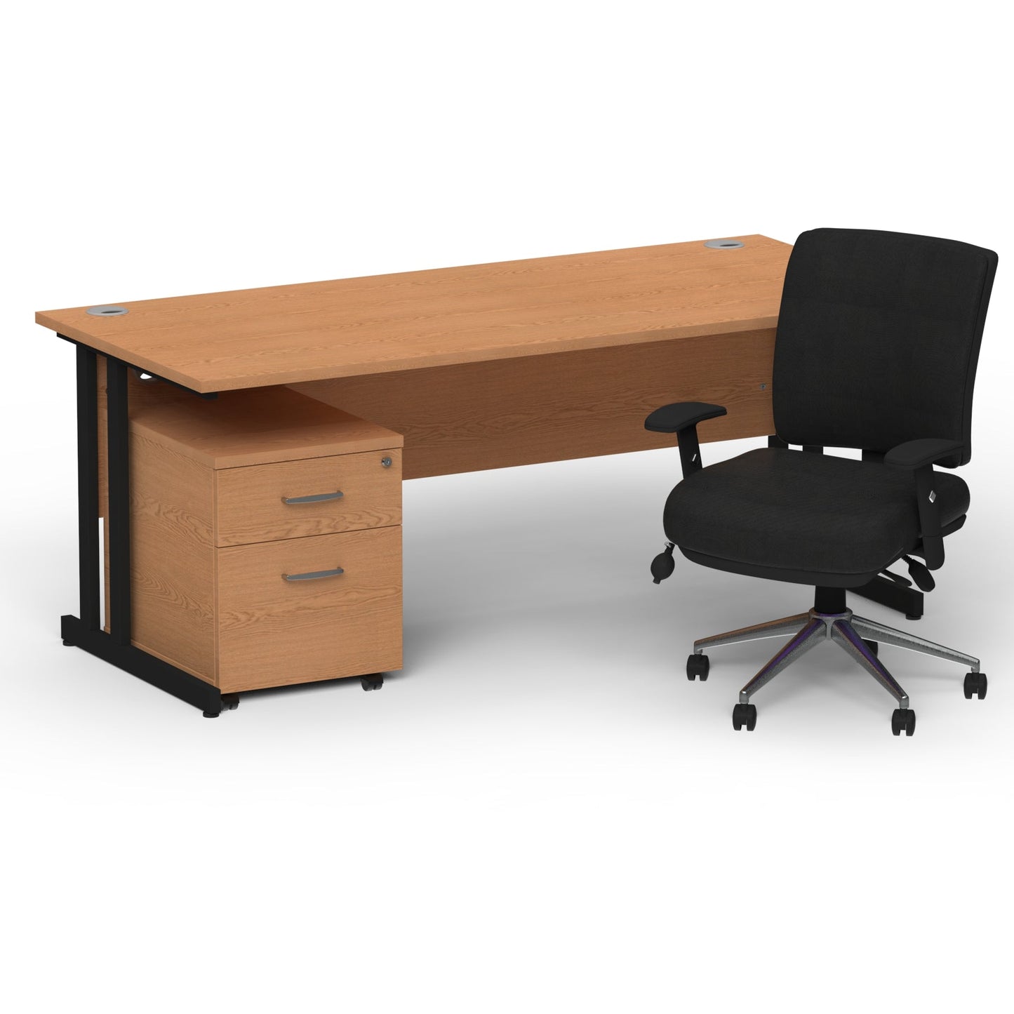 Impulse 1600mm Cantilever Straight Desk With Mobile Pedestal and Chiro Medium Back Black Operator Chair