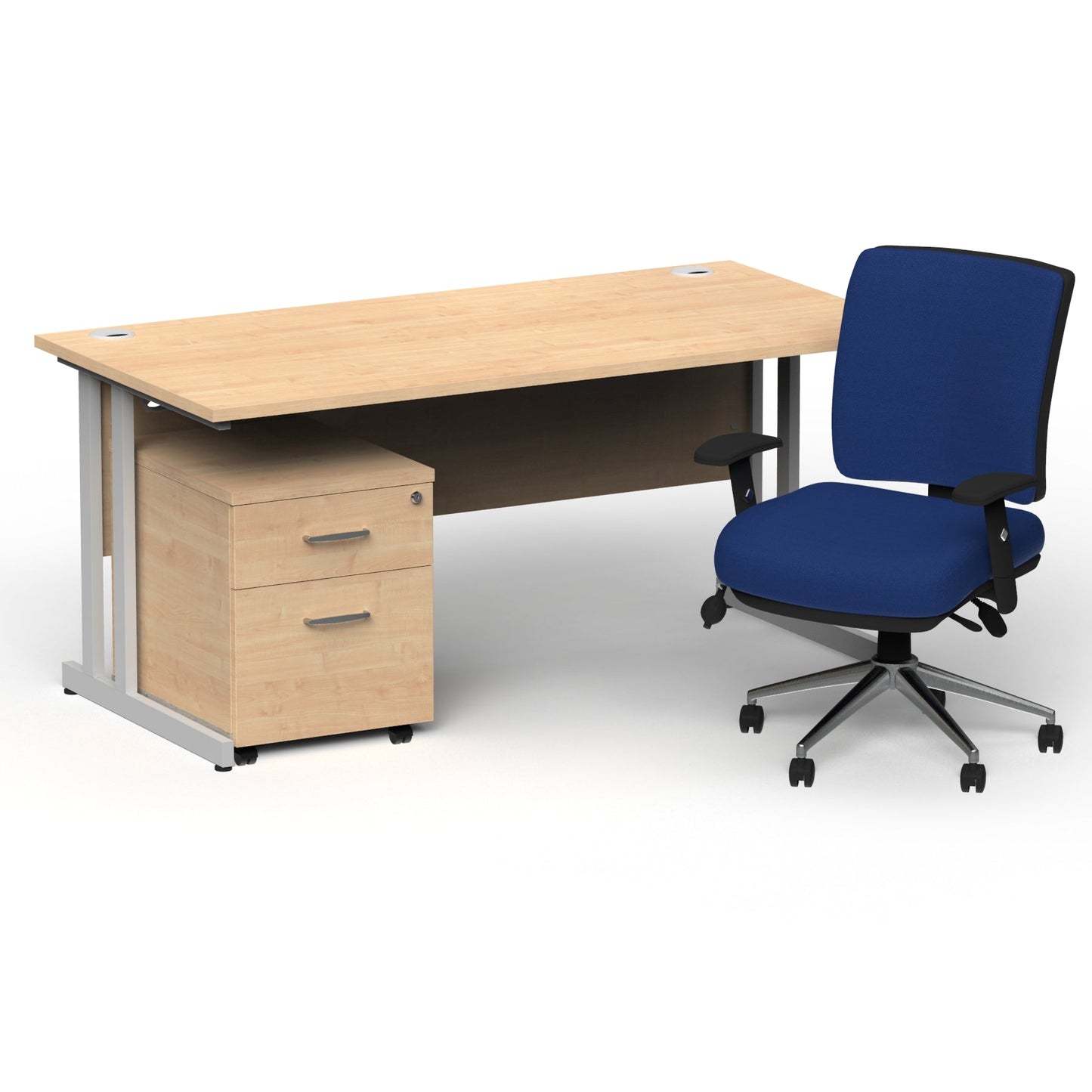 Impulse 1600mm Cantilever Straight Desk With Mobile Pedestal and Chiro Medium Back Blue Operator Chair