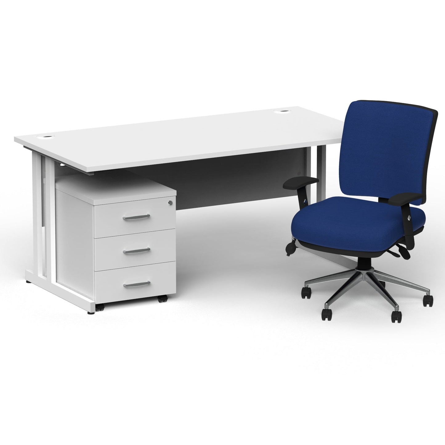 Impulse 1600mm Cantilever Straight Desk With Mobile Pedestal and Chiro Medium Back Blue Operator Chair