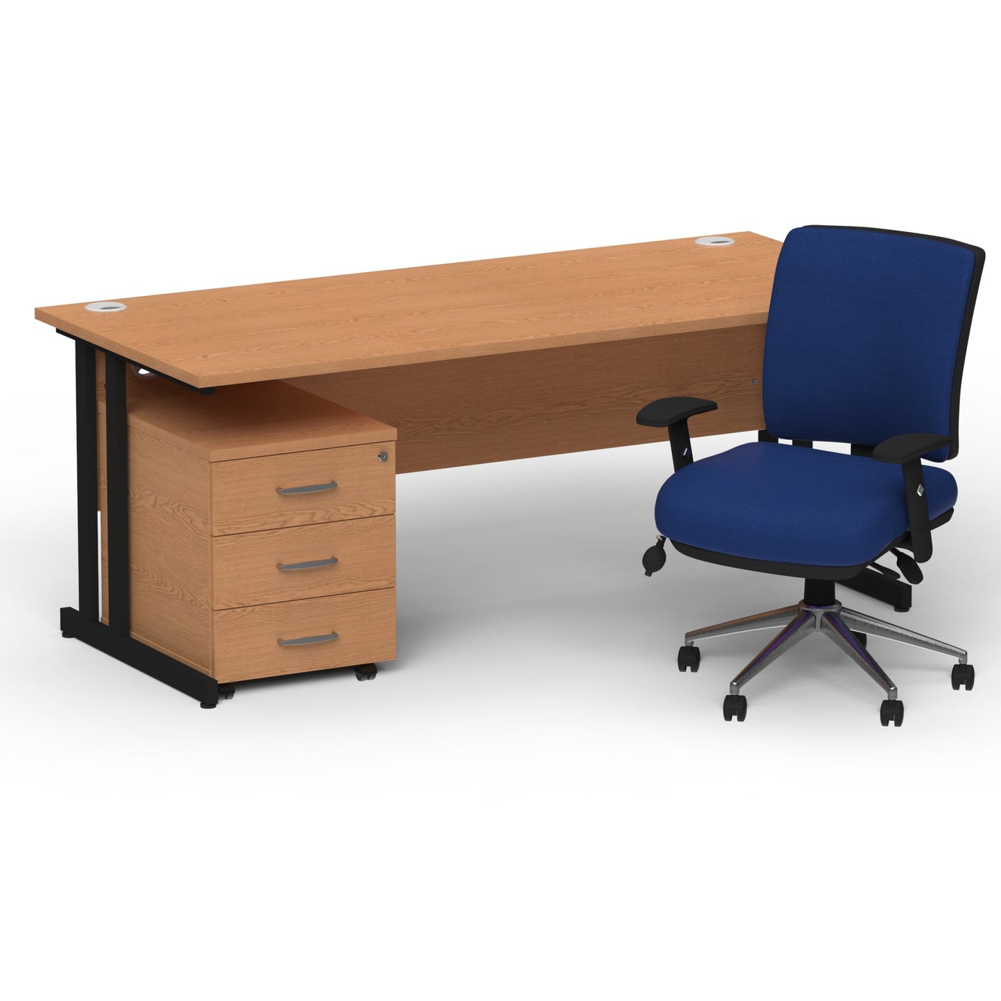 Impulse 1600mm Cantilever Straight Desk With Mobile Pedestal and Chiro Medium Back Blue Operator Chair