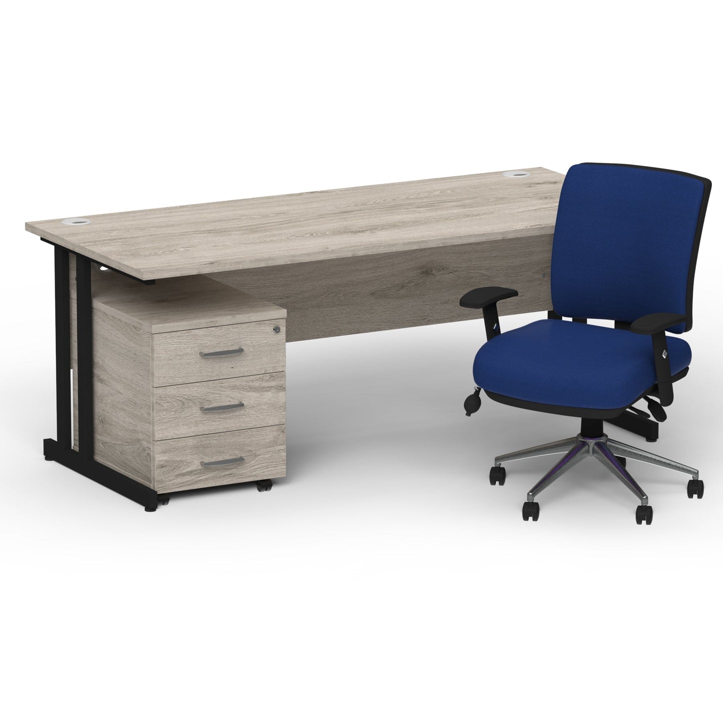 Impulse 1600mm Cantilever Straight Desk With Mobile Pedestal and Chiro Medium Back Blue Operator Chair