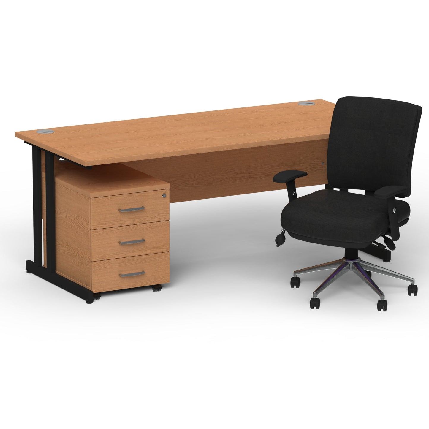 Impulse 1800mm Cantilever Straight Desk With Mobile Pedestal and Chiro Medium Back Black Operator Chair