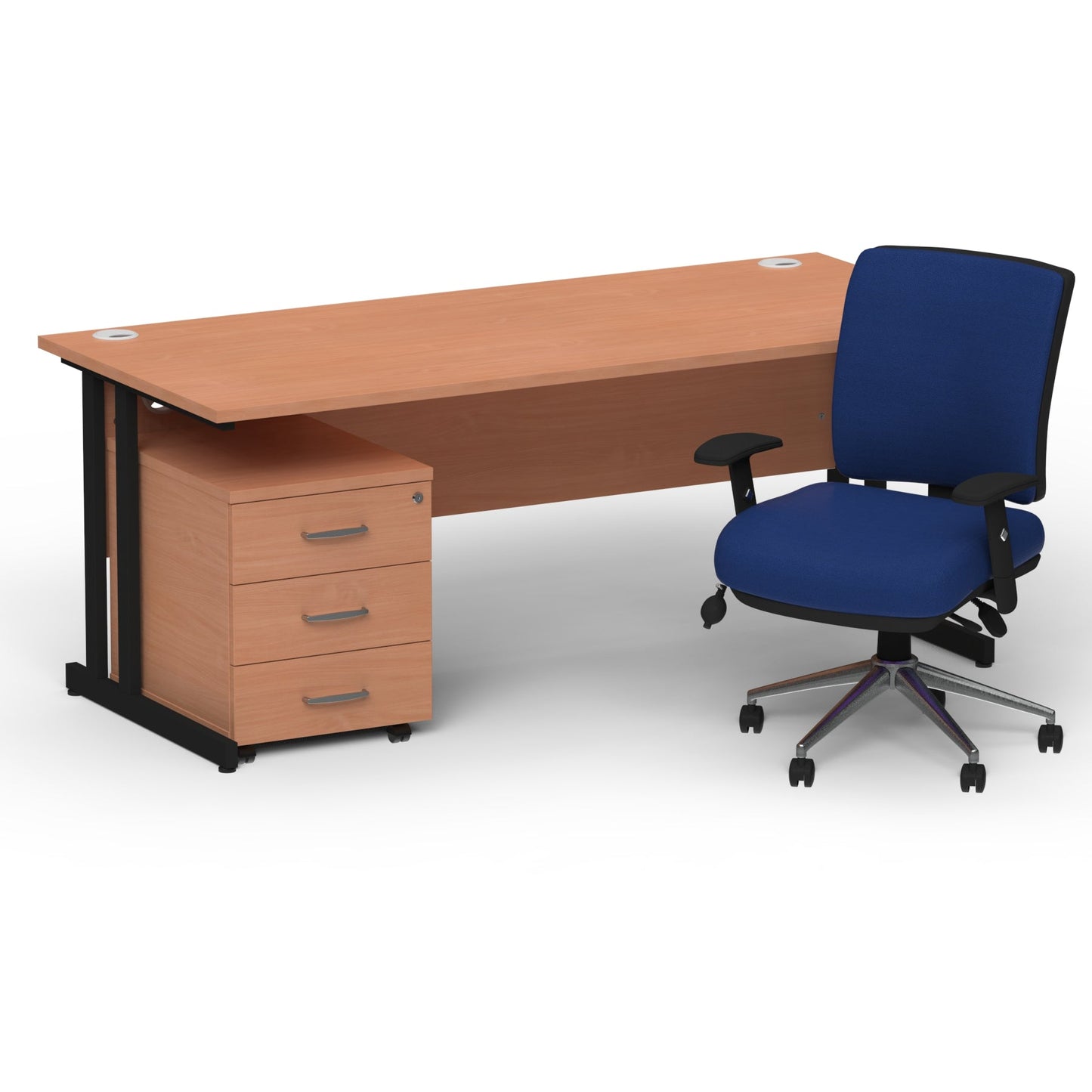 Impulse 1800mm Cantilever Straight Desk With Mobile Pedestal and Chiro Medium Back Blue Operator Chair