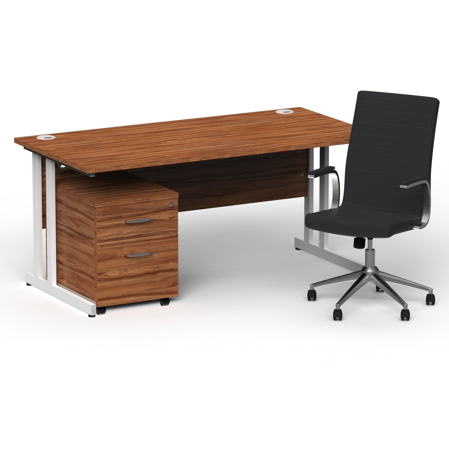 Impulse 1600mm Cantilever Straight Desk With Mobile Pedestal and Ezra Black Executive Chair