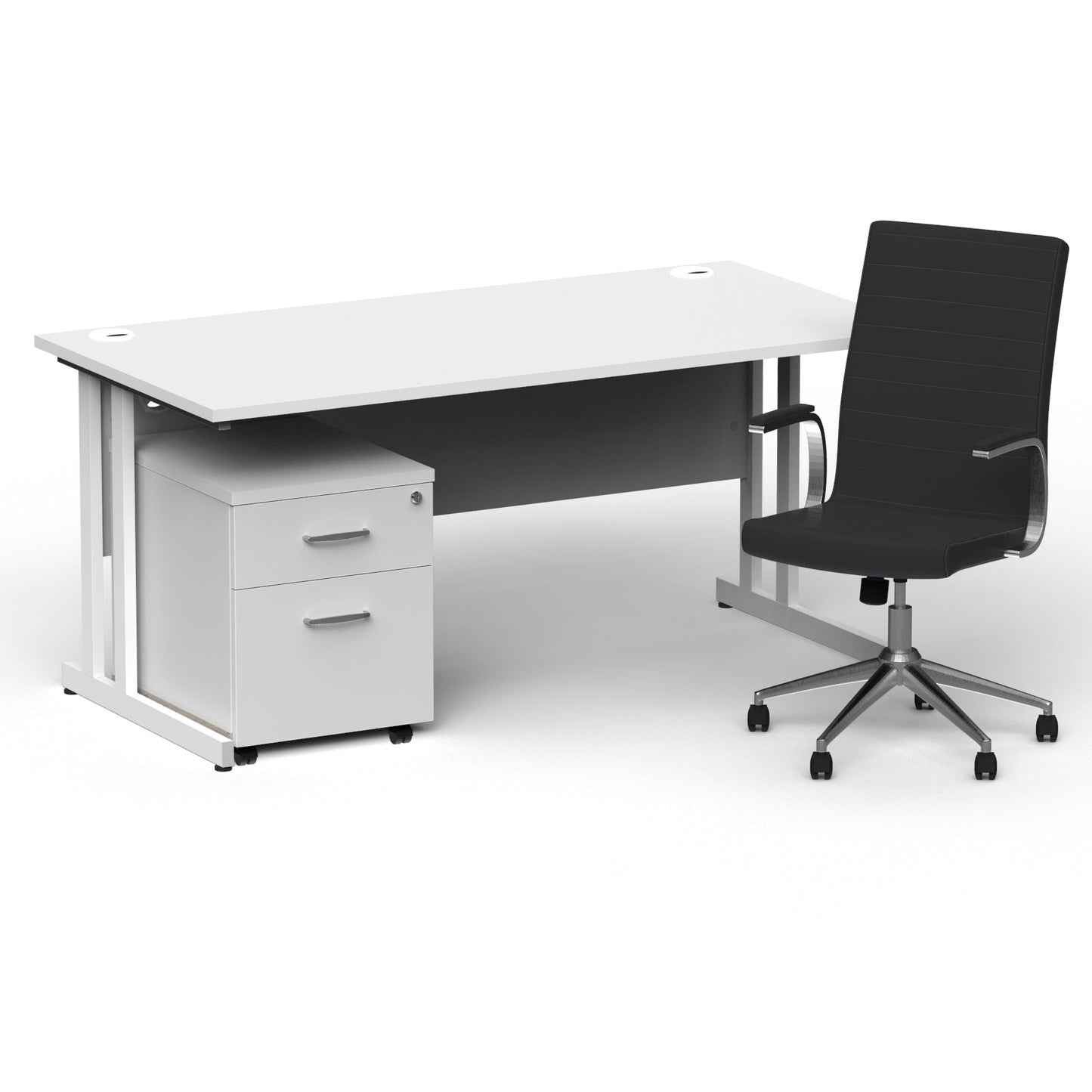 Impulse 1600mm Cantilever Straight Desk With Mobile Pedestal and Ezra Black Executive Chair