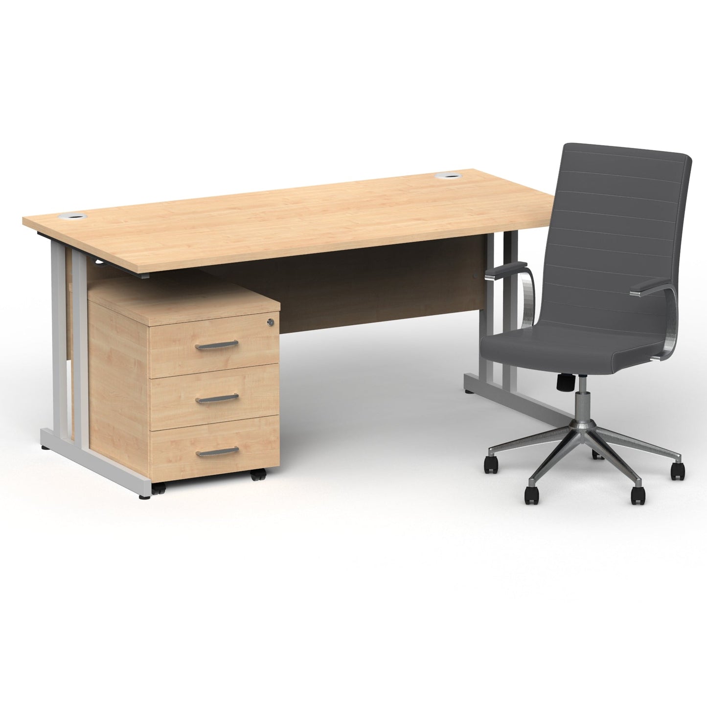 Impulse 1600mm Cantilever Straight Desk With Mobile Pedestal and Ezra Grey Executive Chair