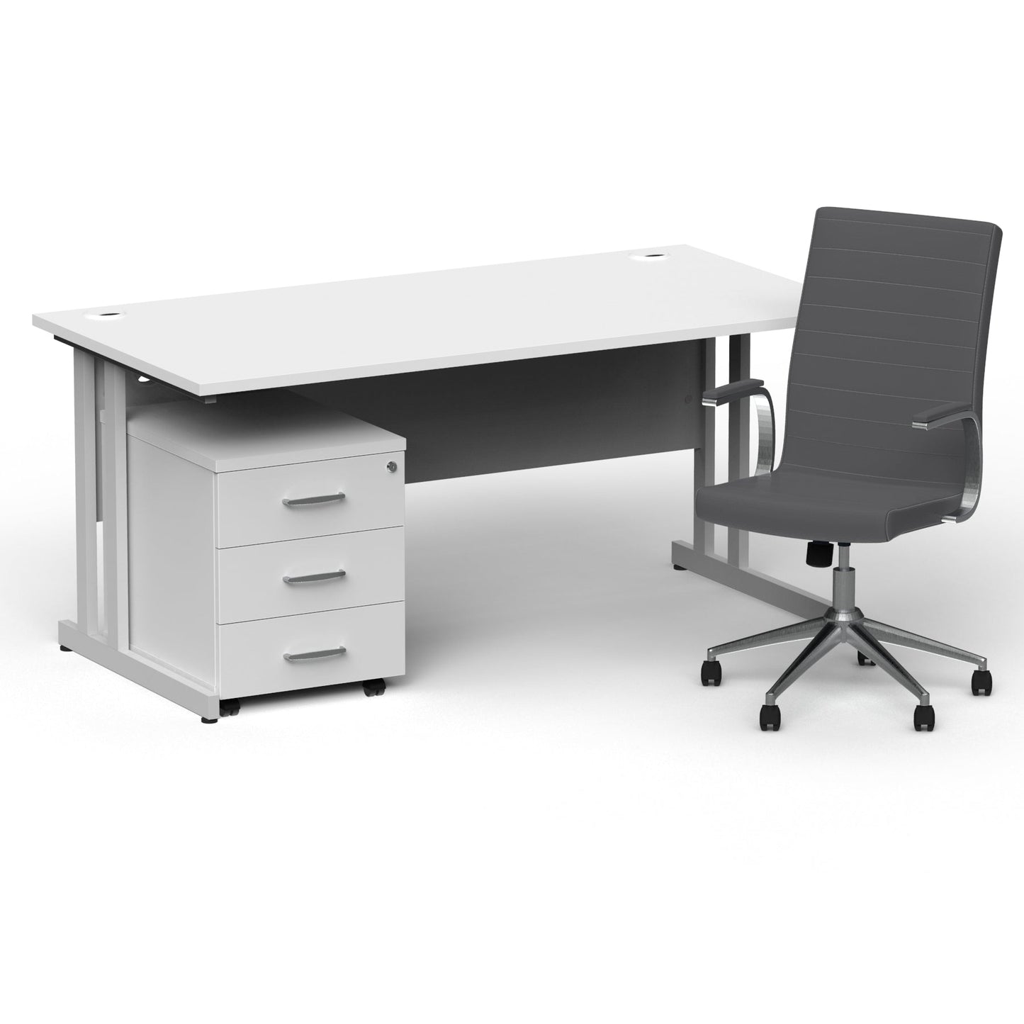 Impulse 1600mm Cantilever Straight Desk With Mobile Pedestal and Ezra Grey Executive Chair