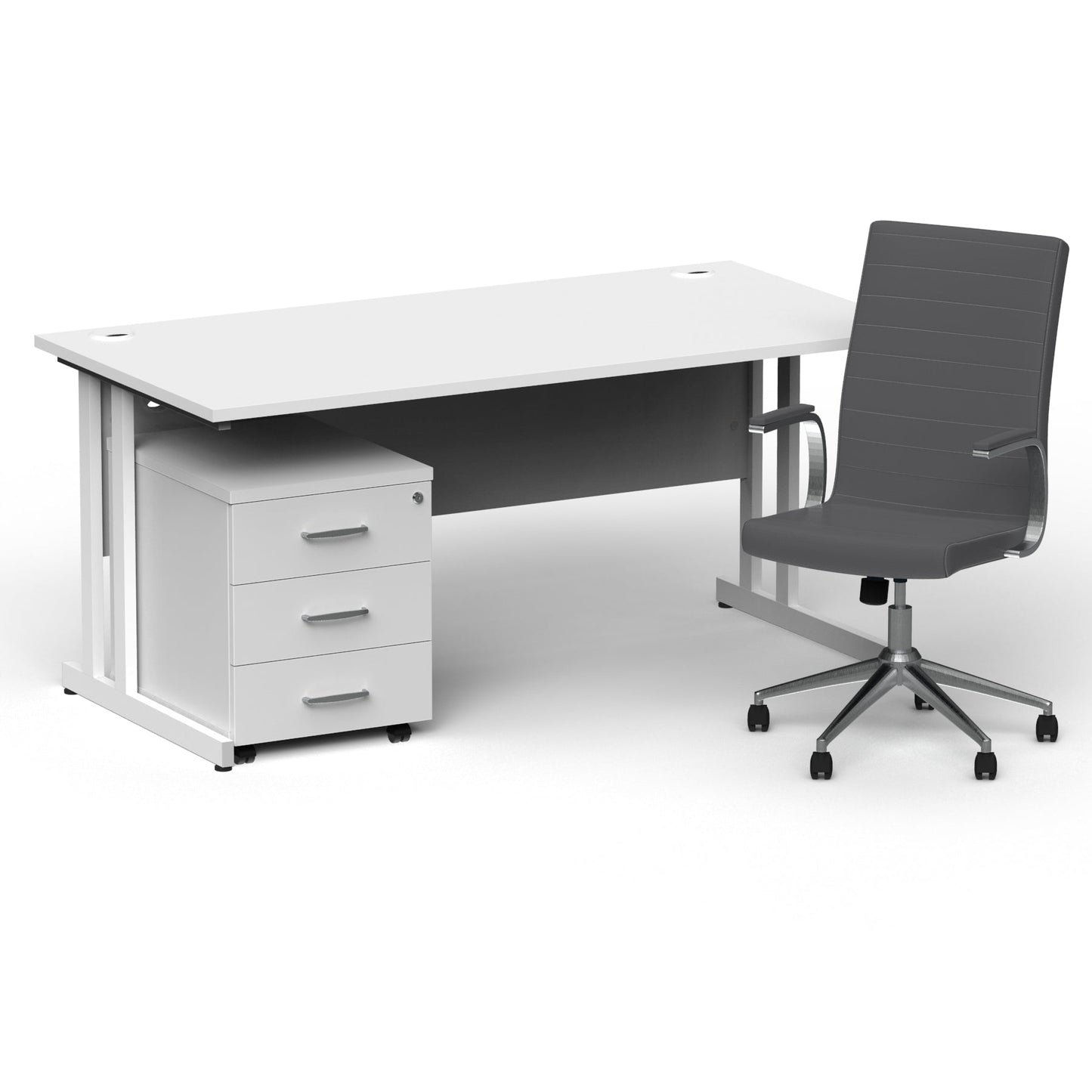 Impulse 1600mm Cantilever Straight Desk With Mobile Pedestal and Ezra Grey Executive Chair