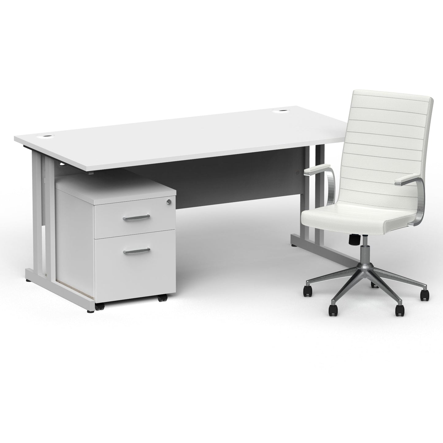 Impulse 1600mm Cantilever Straight Desk With Mobile Pedestal and Ezra White Executive Chair