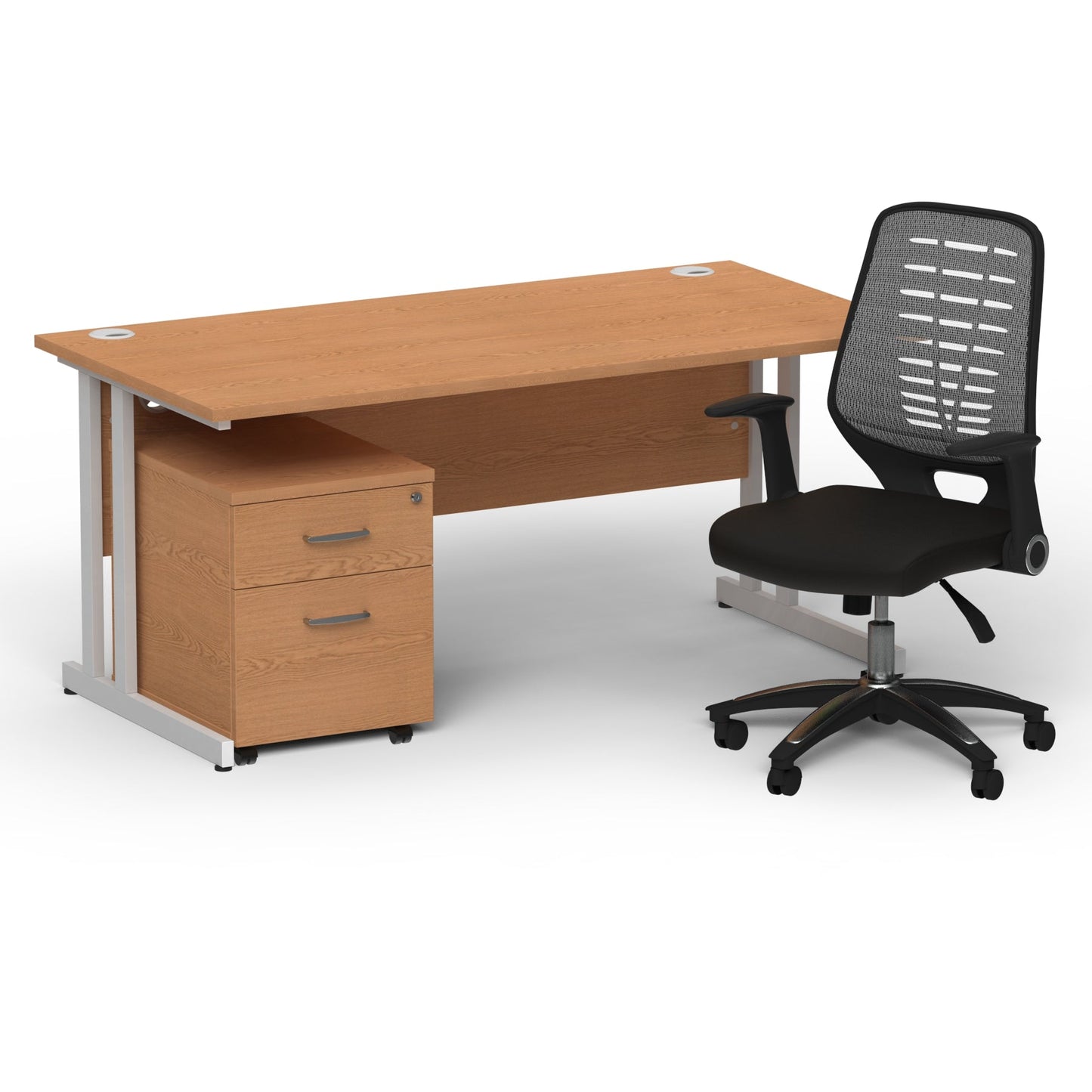 Impulse 1600mm Cantilever Straight Desk With Mobile Pedestal and Relay Silver Back Operator Chair