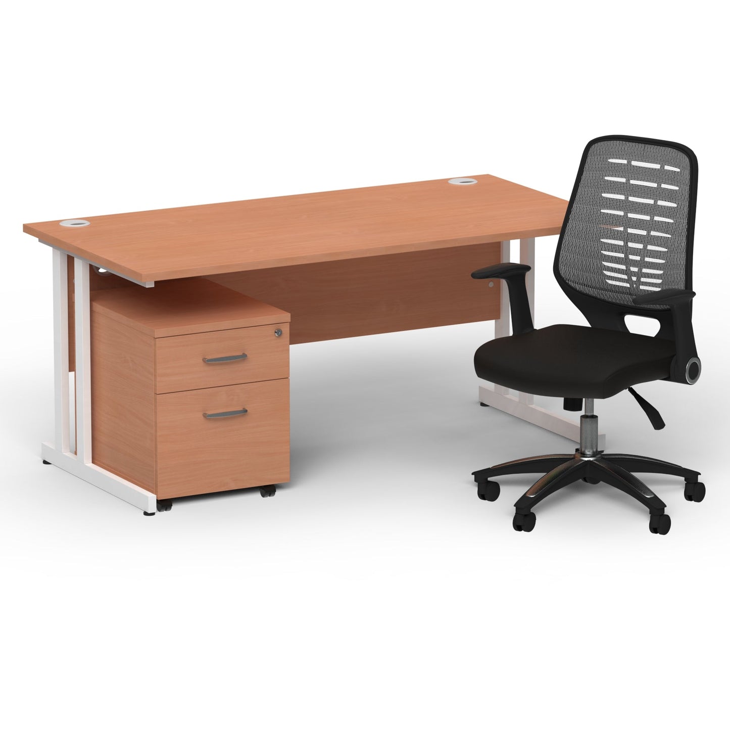 Impulse 1600mm Cantilever Straight Desk With Mobile Pedestal and Relay Silver Back Operator Chair