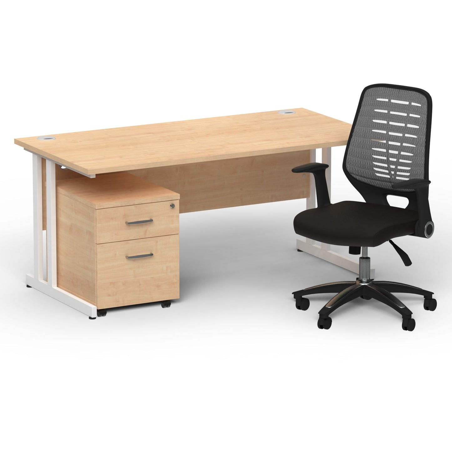 Impulse 1600mm Cantilever Straight Desk With Mobile Pedestal and Relay Silver Back Operator Chair