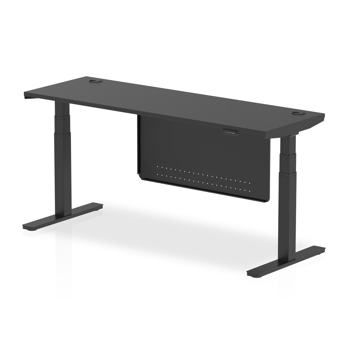 Air Height Adjustable Black Series Slimline Desk with Cable Ports with Steel Modesty Panel