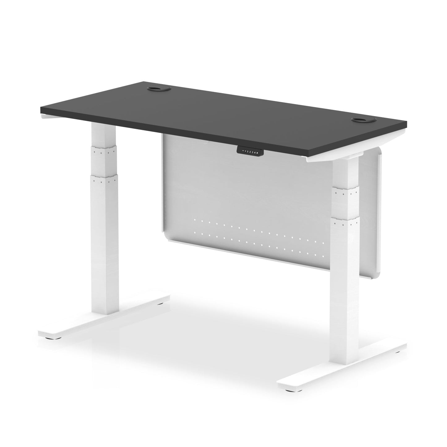 Air Height Adjustable Black Series Slimline Desk with Cable Ports with Steel Modesty Panel