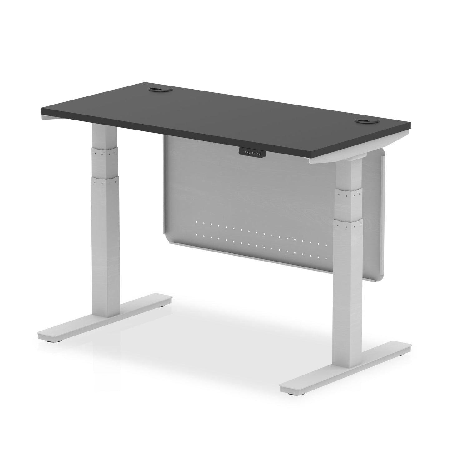 Air Height Adjustable Black Series Slimline Desk with Cable Ports with Steel Modesty Panel