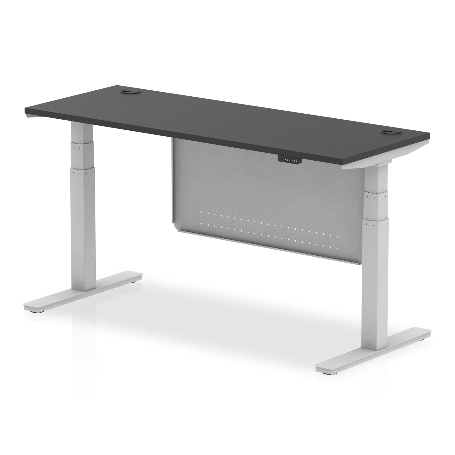 Air Height Adjustable Black Series Slimline Desk with Cable Ports with Steel Modesty Panel