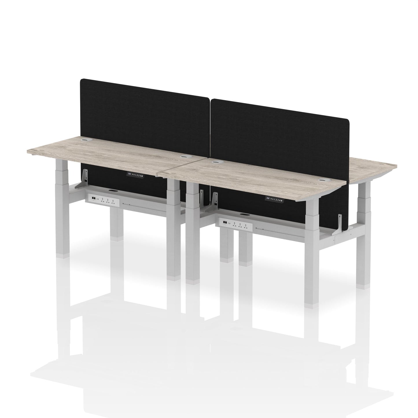 Air Back-to-Back Slimline Height Adjustable Bench Desk - 4 Person with Black Straight Screen