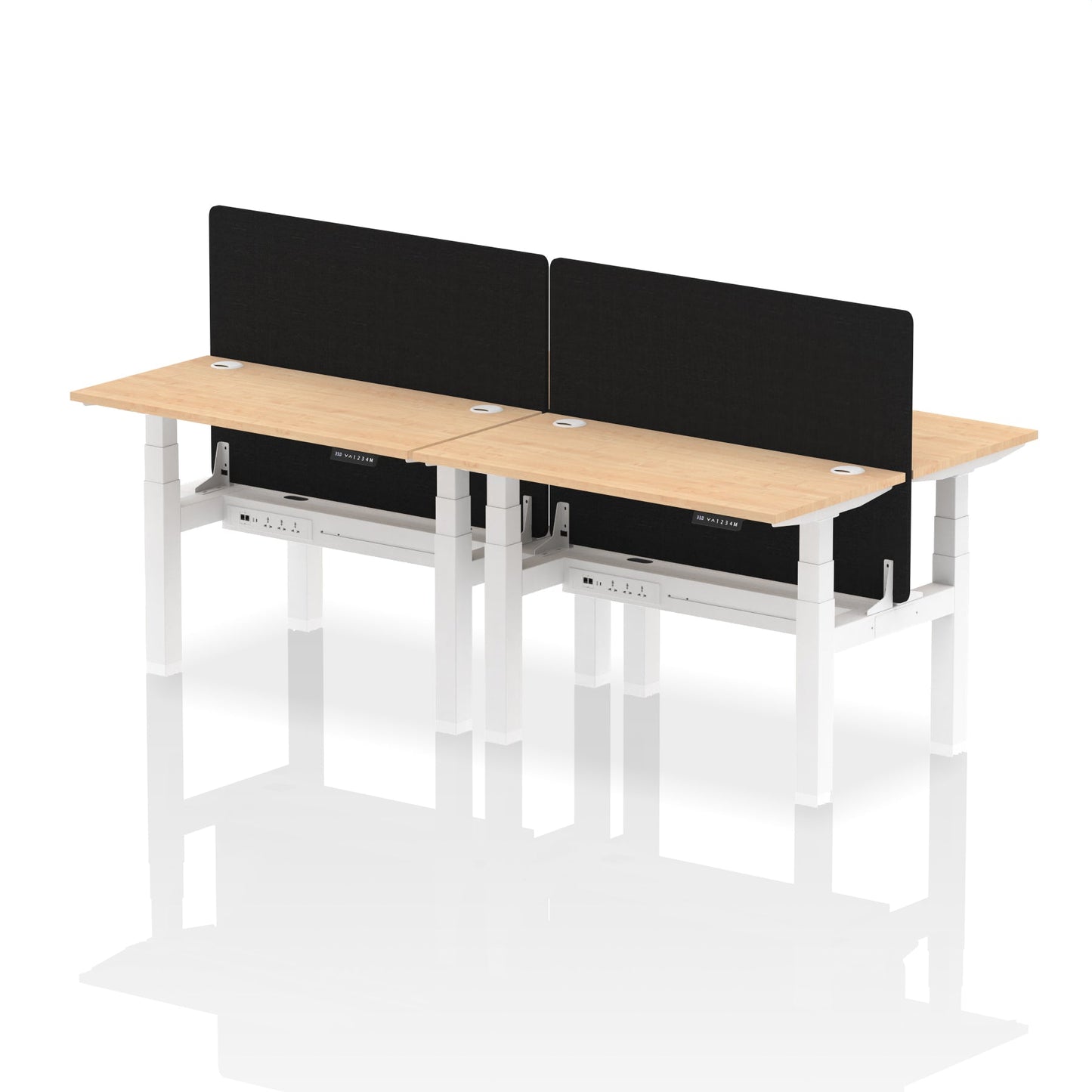 Air Back-to-Back Slimline Height Adjustable Bench Desk - 4 Person with Black Straight Screen