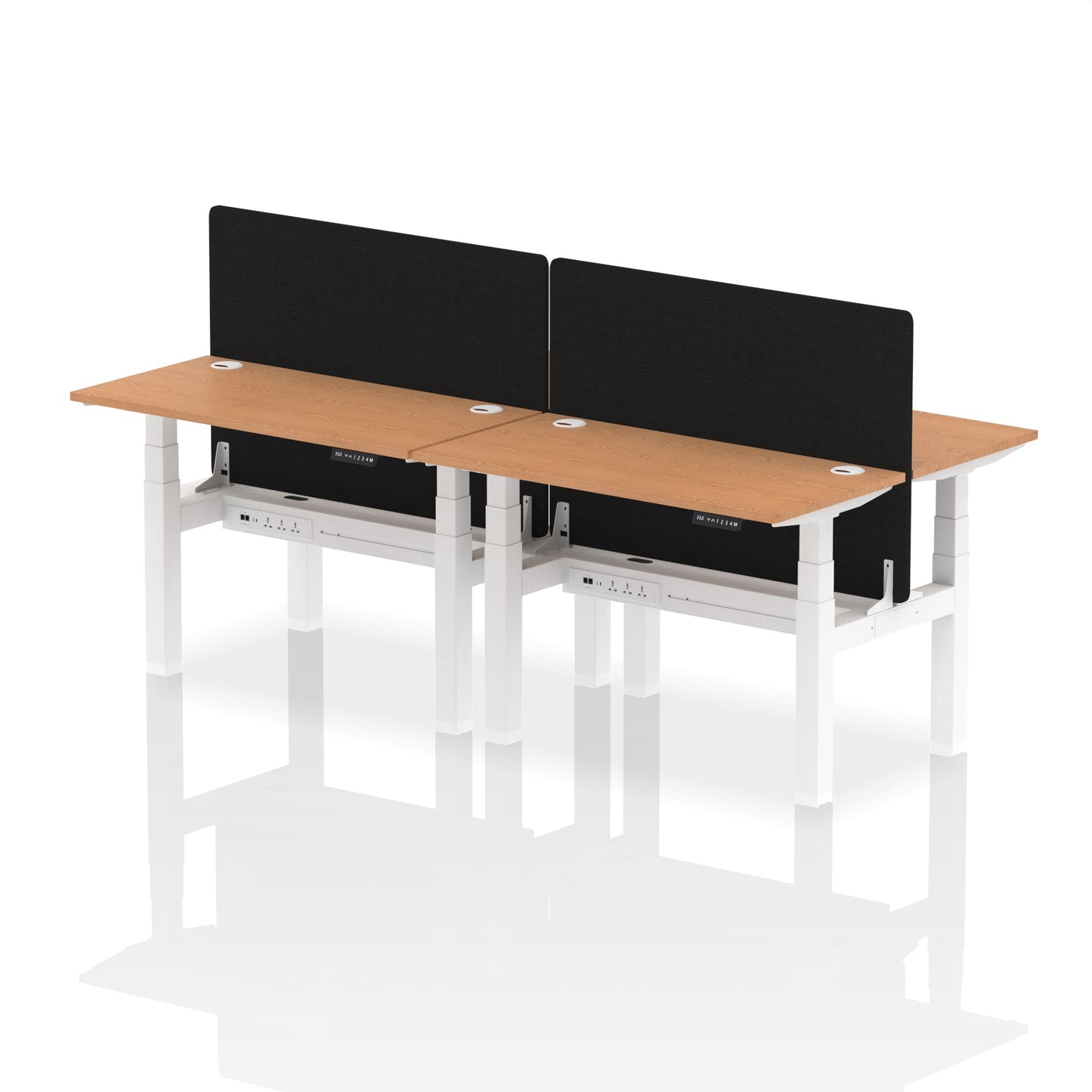 Air Back-to-Back Slimline Height Adjustable Bench Desk - 4 Person with Black Straight Screen