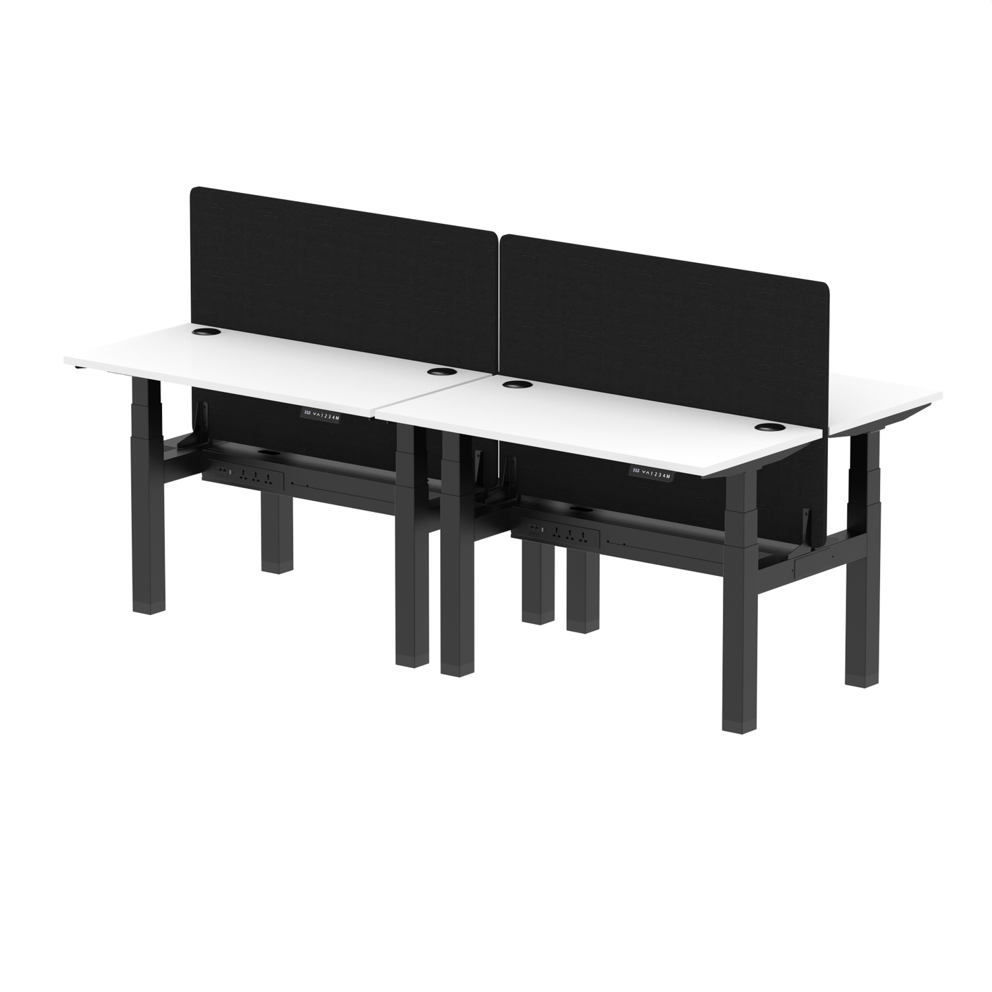 Air Back-to-Back Slimline Height Adjustable Bench Desk - 4 Person with Black Straight Screen