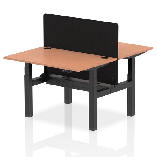 Air Back-to-Back Height Adjustable Bench Desk - 2 Person with Black Straight Screen