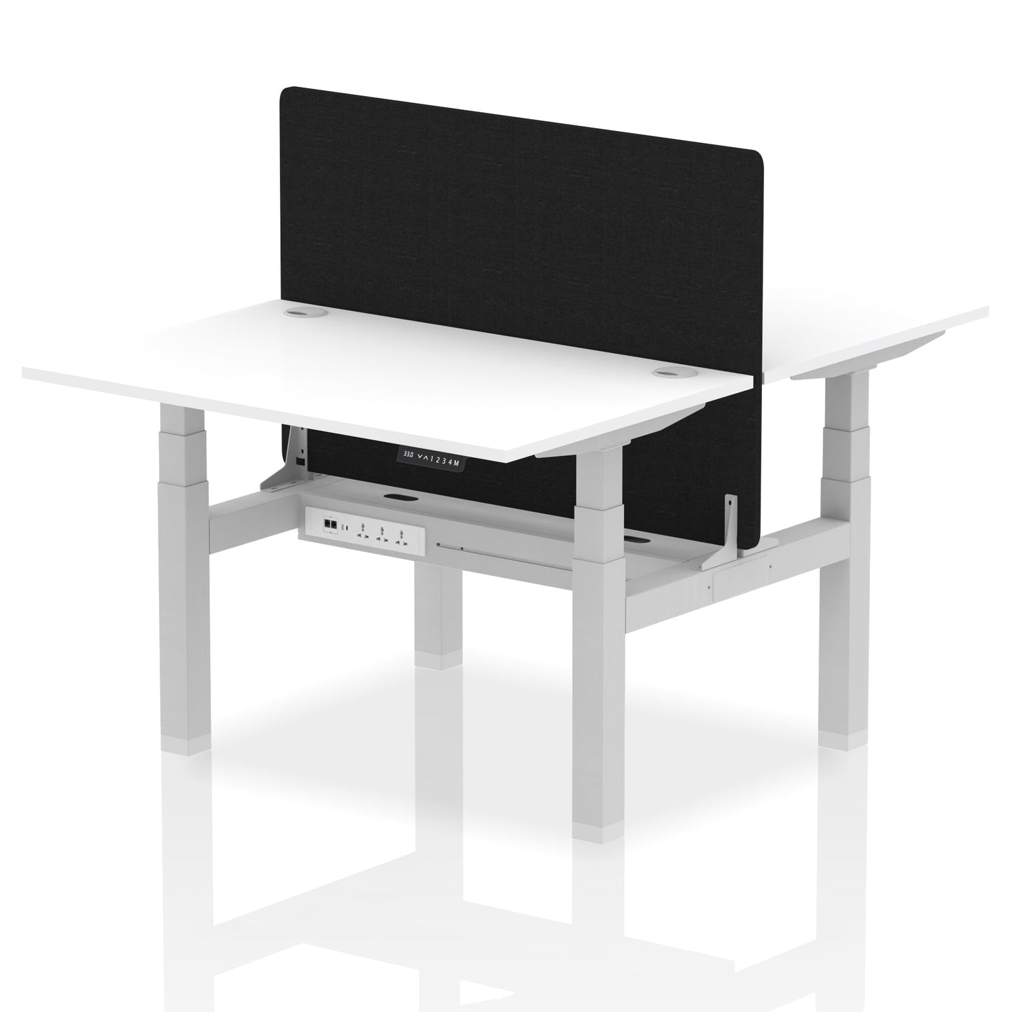 Air Back-to-Back Height Adjustable Bench Desk - 2 Person with Black Straight Screen