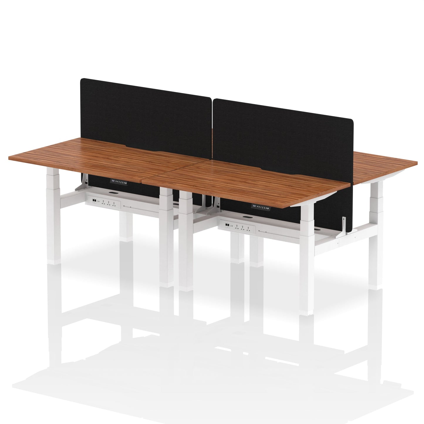 Air Back-to-Back Scalloped Edge Height Adjustable Bench Desk - 4 Person with Black Straight Screen