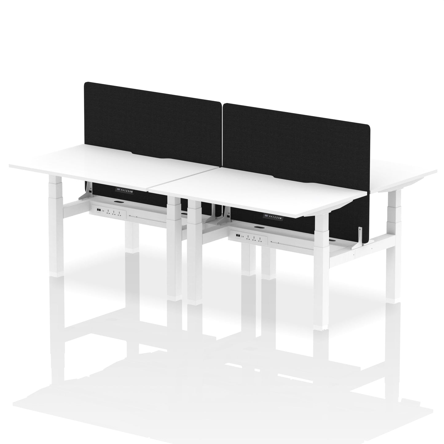 Air Back-to-Back Scalloped Edge Height Adjustable Bench Desk - 4 Person with Black Straight Screen