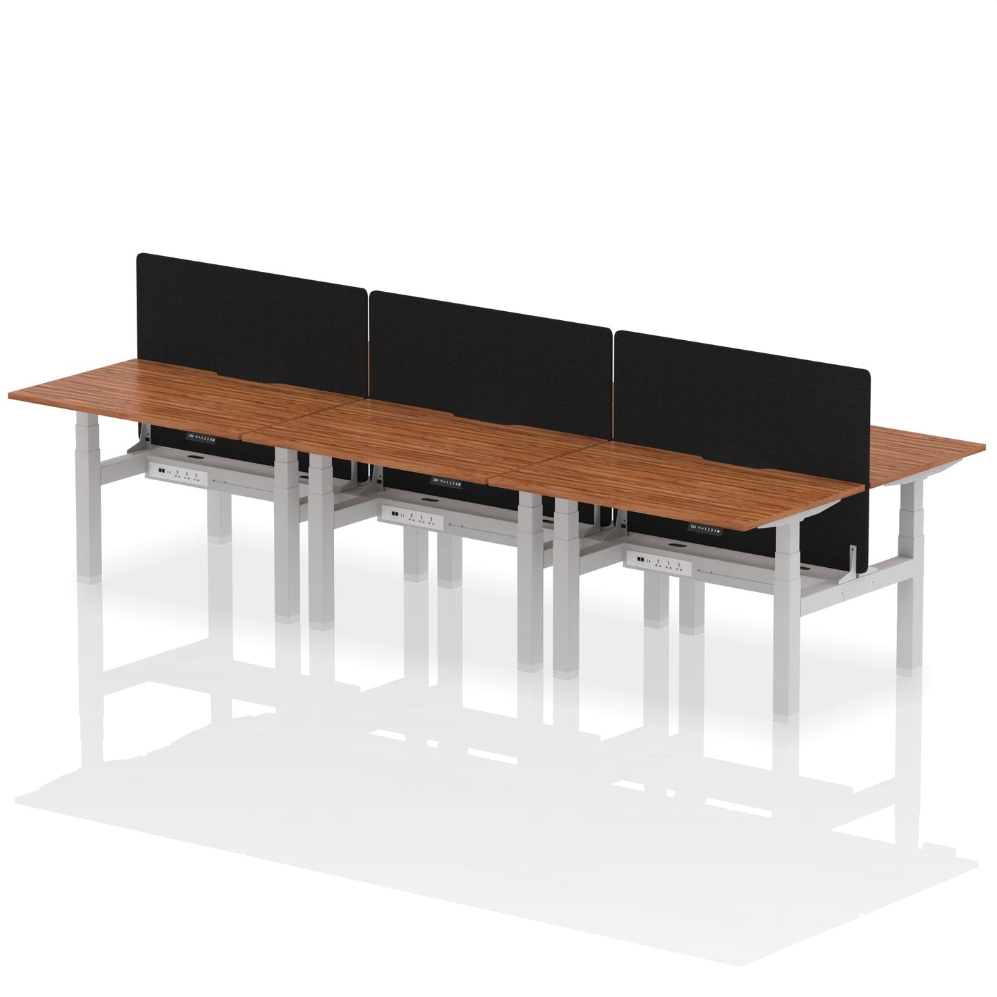 Air Back-to-Back Scalloped Edge Height Adjustable Bench Desk - 6 Person with Black Straight Screen