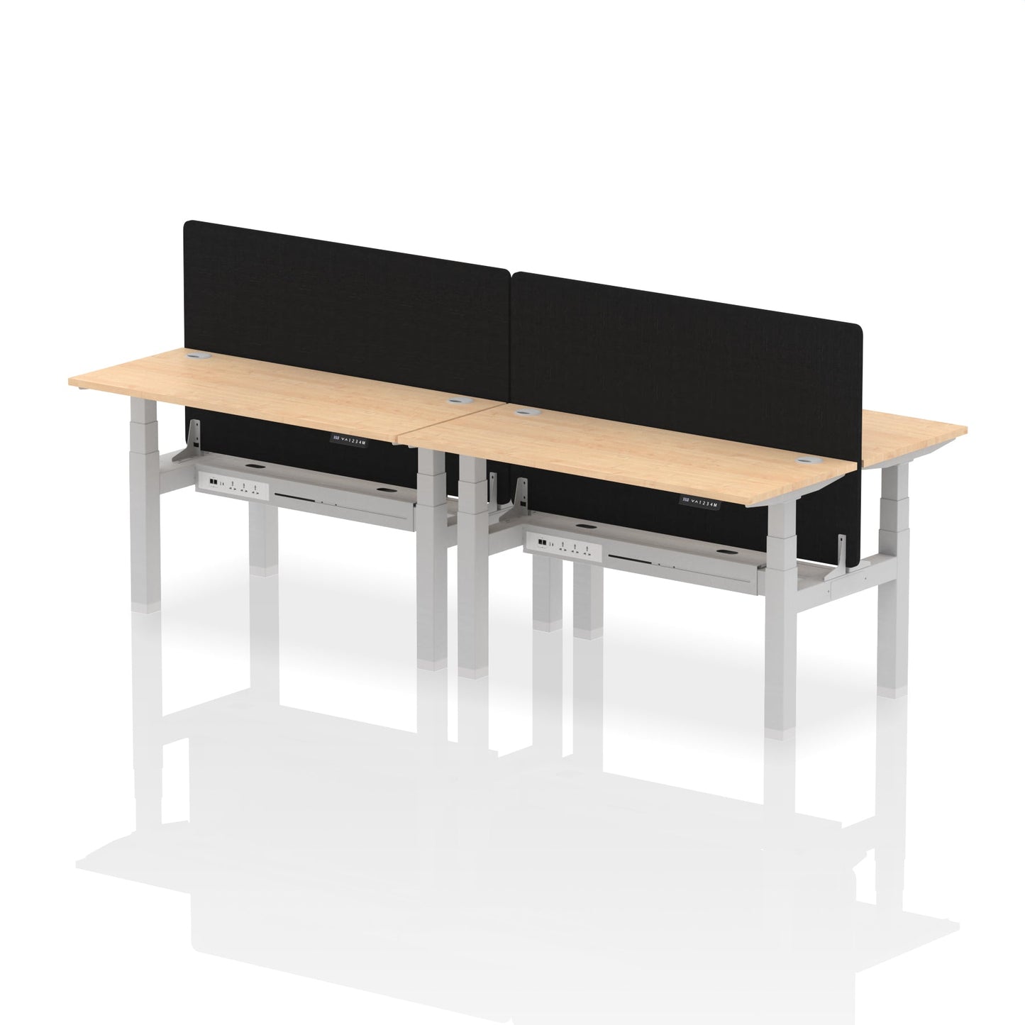 Air Back-to-Back Slimline Height Adjustable Bench Desk - 4 Person with Black Straight Screen