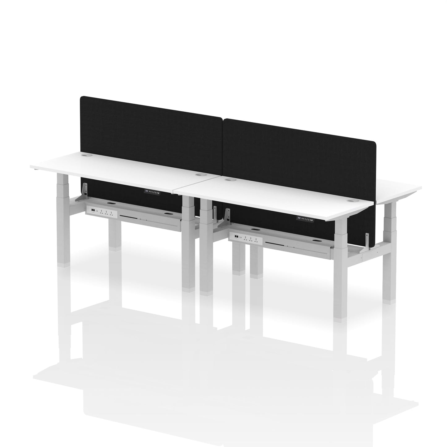 Air Back-to-Back Slimline Height Adjustable Bench Desk - 4 Person with Black Straight Screen