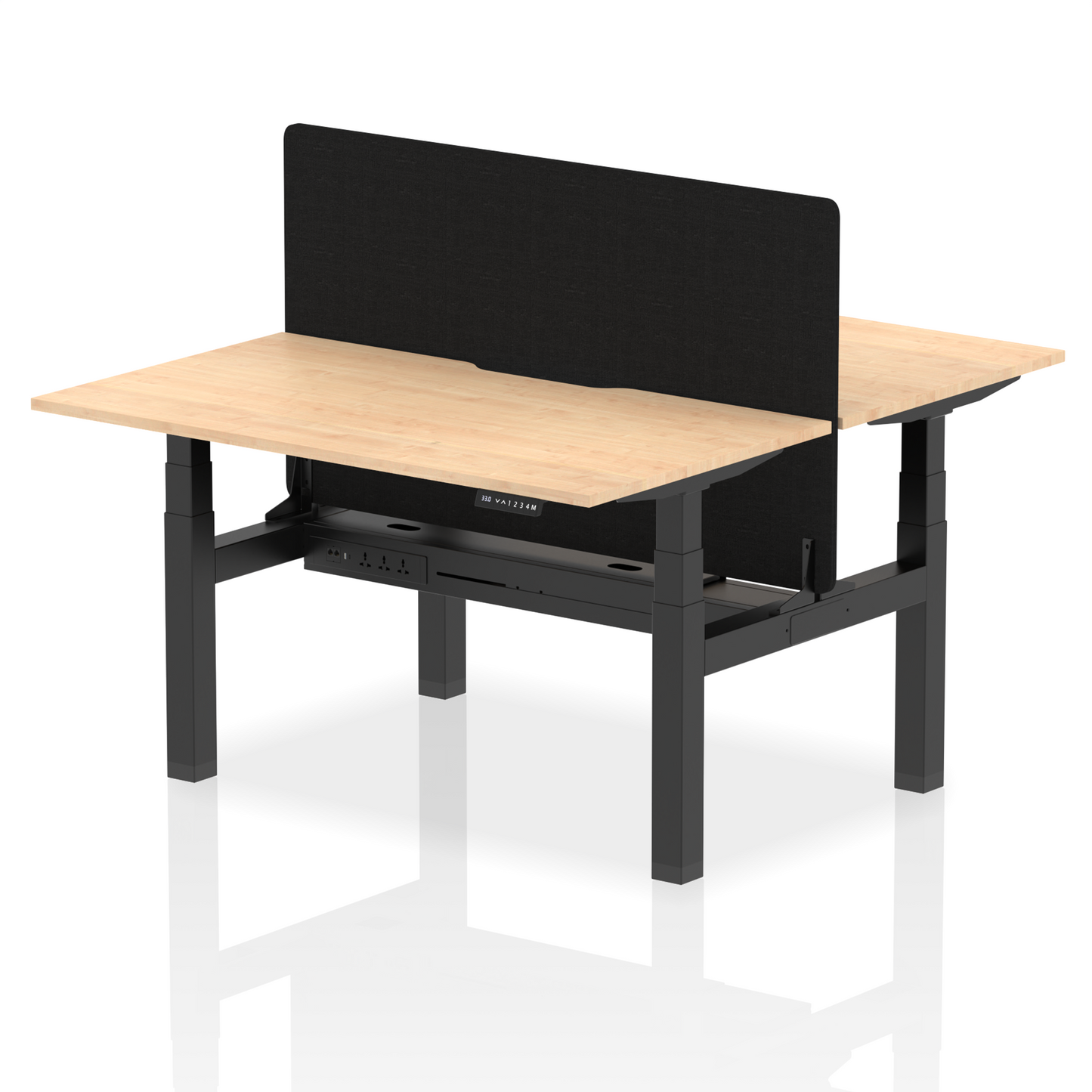 Air Back-to-Back Scalloped Edge Height Adjustable Bench Desk - 2 Person with Black Straight Screen