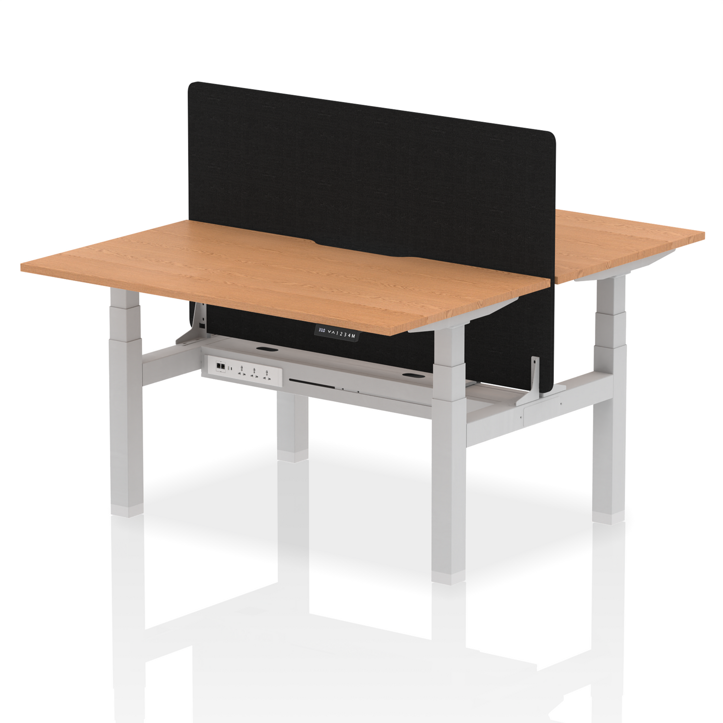 Air Back-to-Back Scalloped Edge Height Adjustable Bench Desk - 2 Person with Black Straight Screen