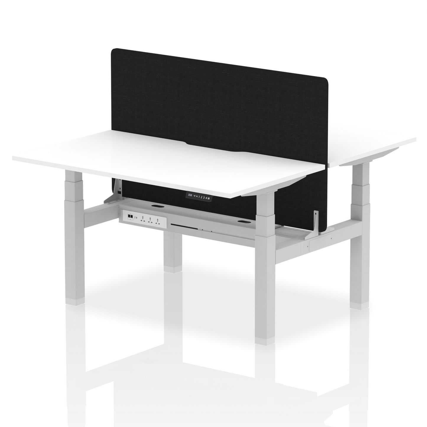 Air Back-to-Back Scalloped Edge Height Adjustable Bench Desk - 2 Person with Black Straight Screen