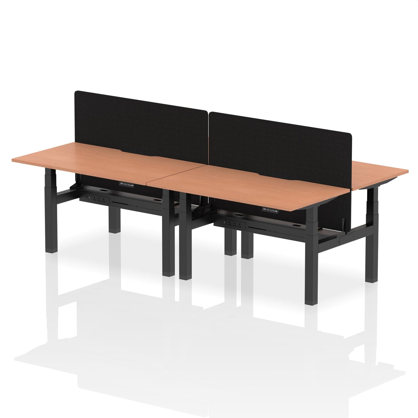 Air Back-to-Back Scalloped Edge Height Adjustable Bench Desk - 4 Person with Black Straight Screen