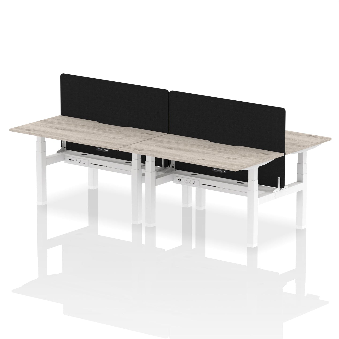 Air Back-to-Back Scalloped Edge Height Adjustable Bench Desk - 4 Person with Black Straight Screen