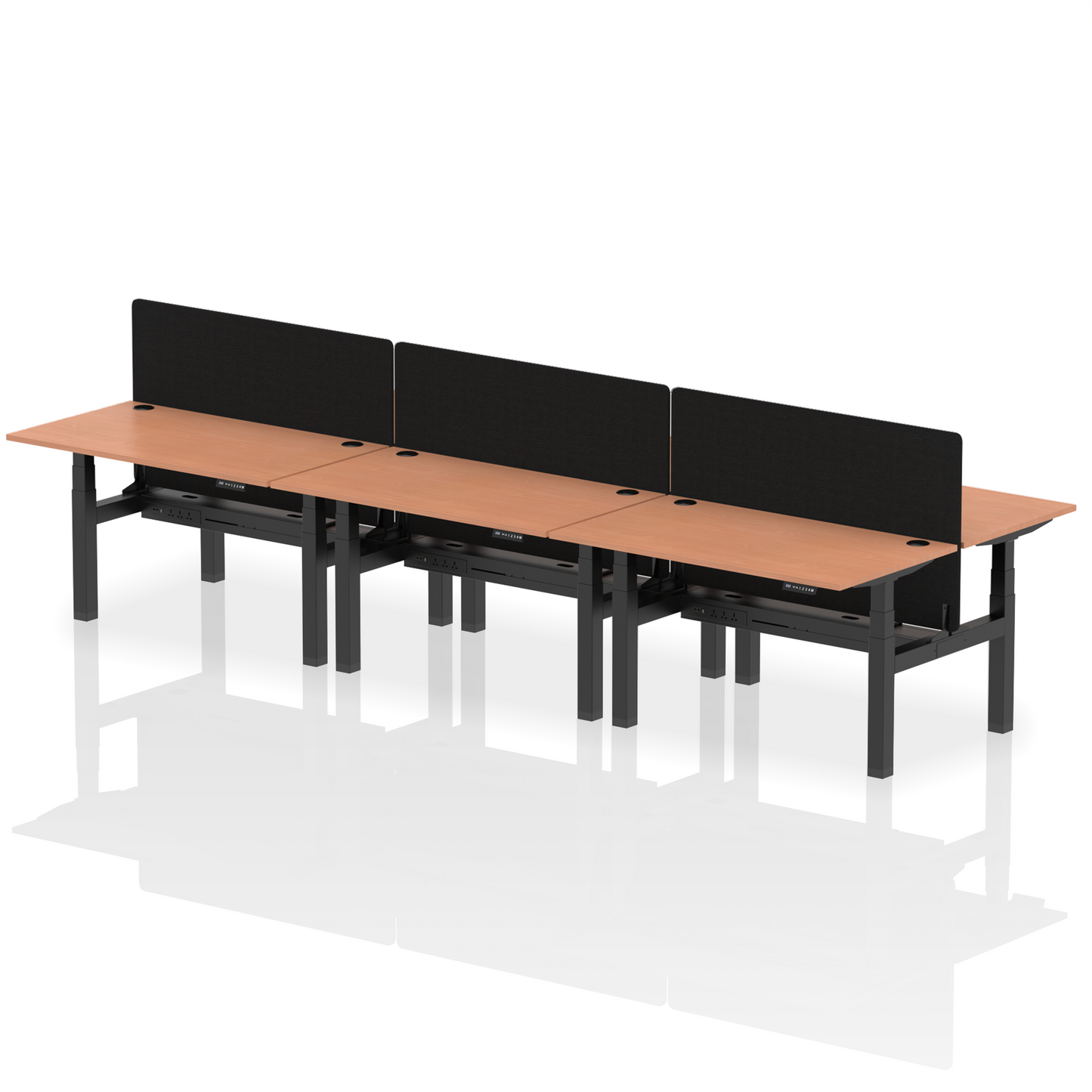 Air Back-to-Back Height Adjustable Bench Desk - 6 Person with Black Straight Screen