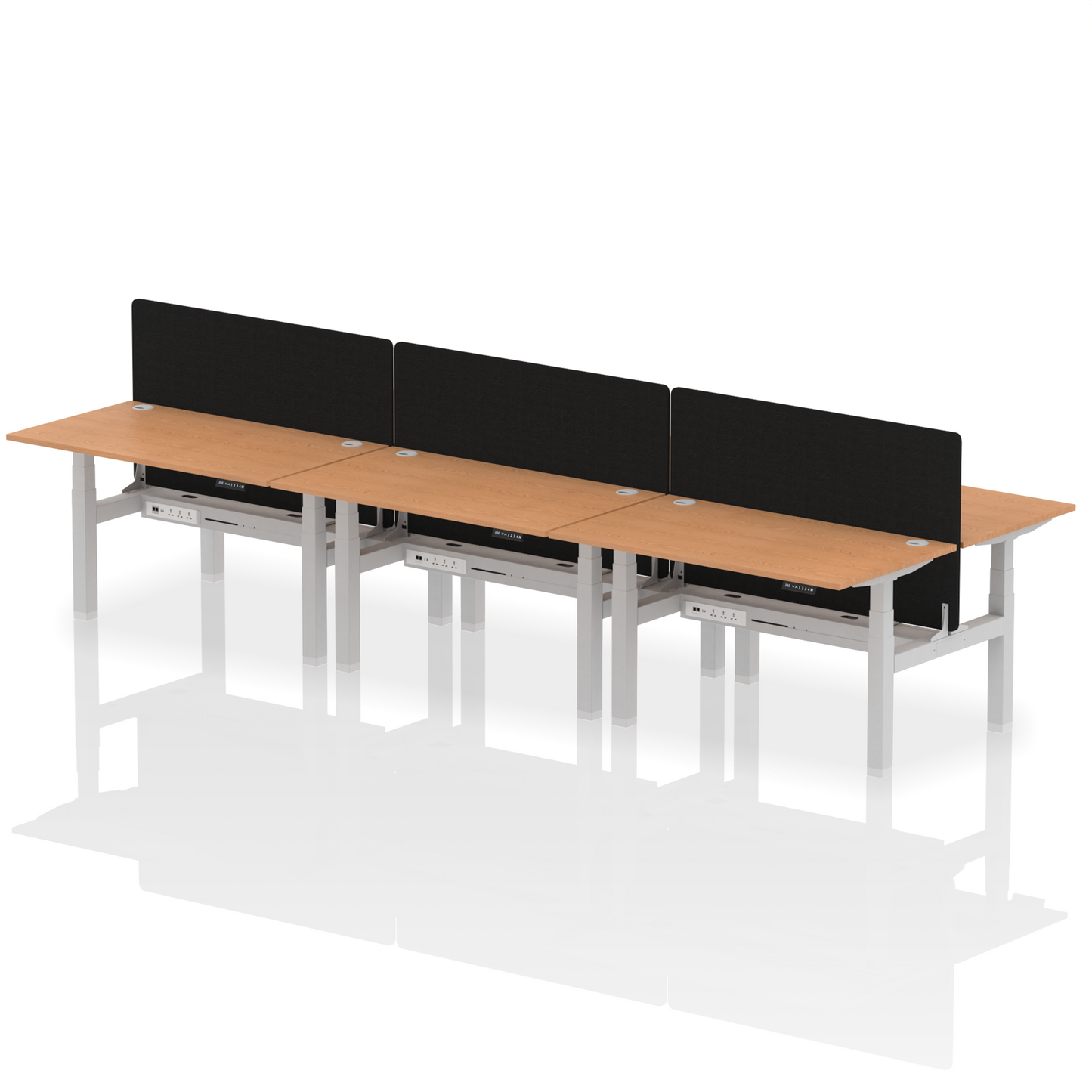 Air Back-to-Back Height Adjustable Bench Desk - 6 Person with Black Straight Screen