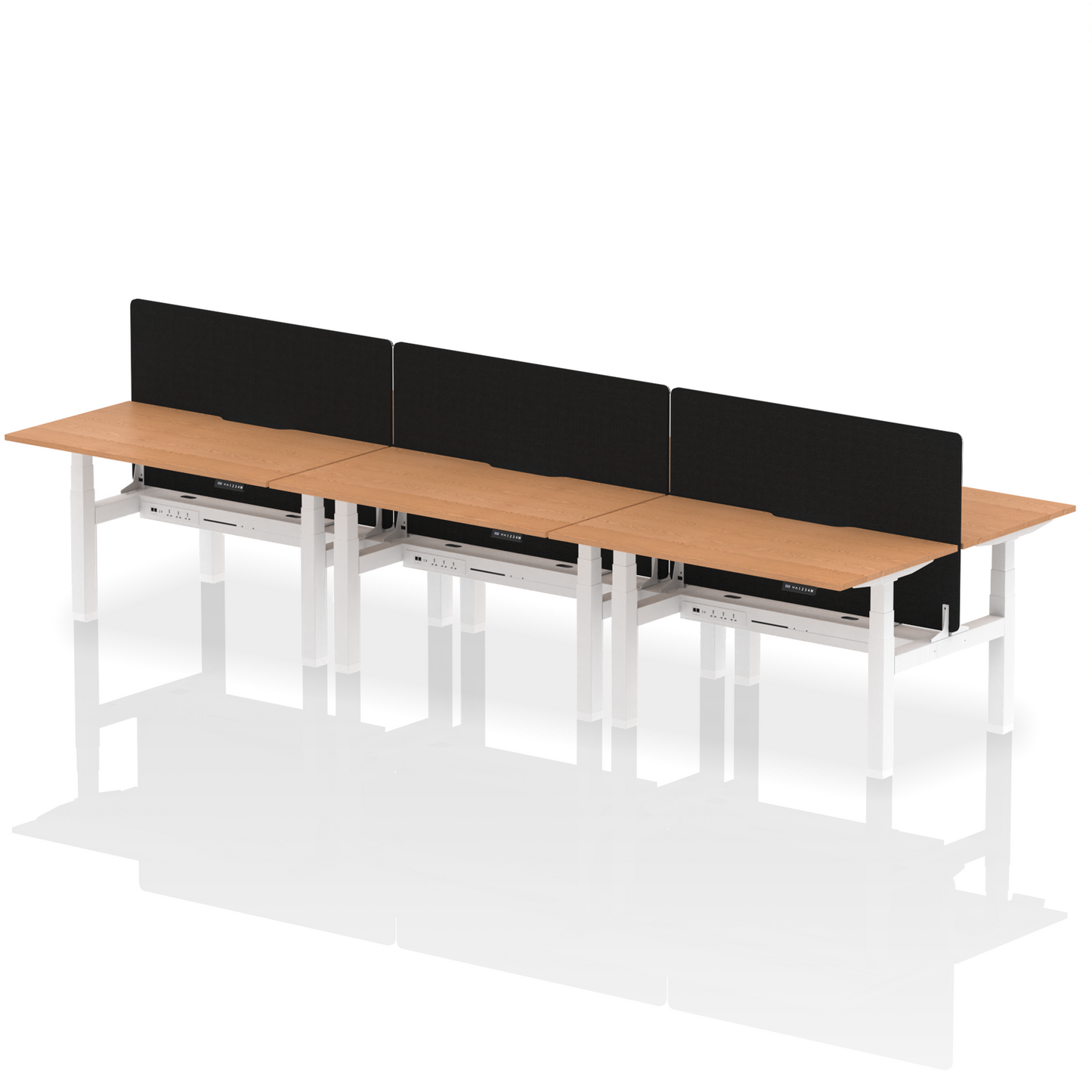 Air Back-to-Back Scalloped Edge Height Adjustable Bench Desk - 6 Person with Black Straight Screen