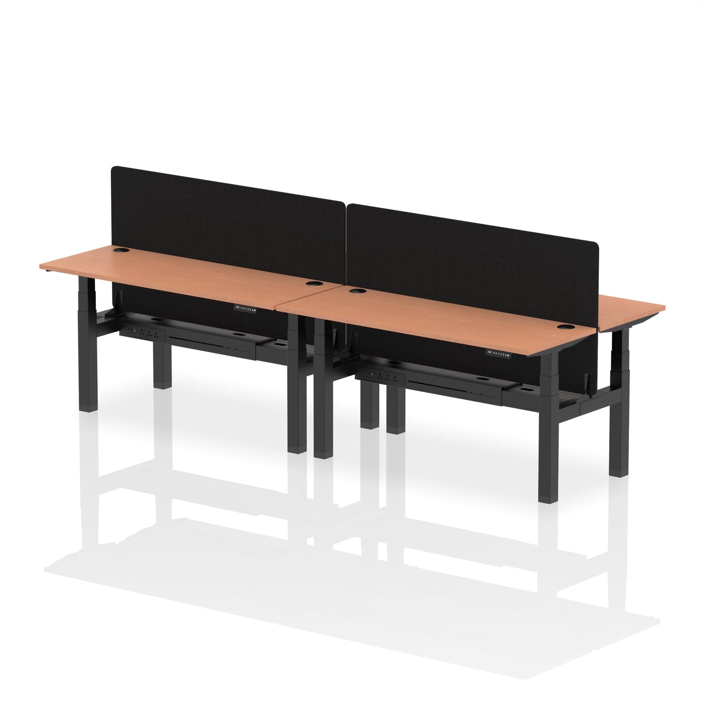 Air Back-to-Back Slimline Height Adjustable Bench Desk - 4 Person with Black Straight Screen