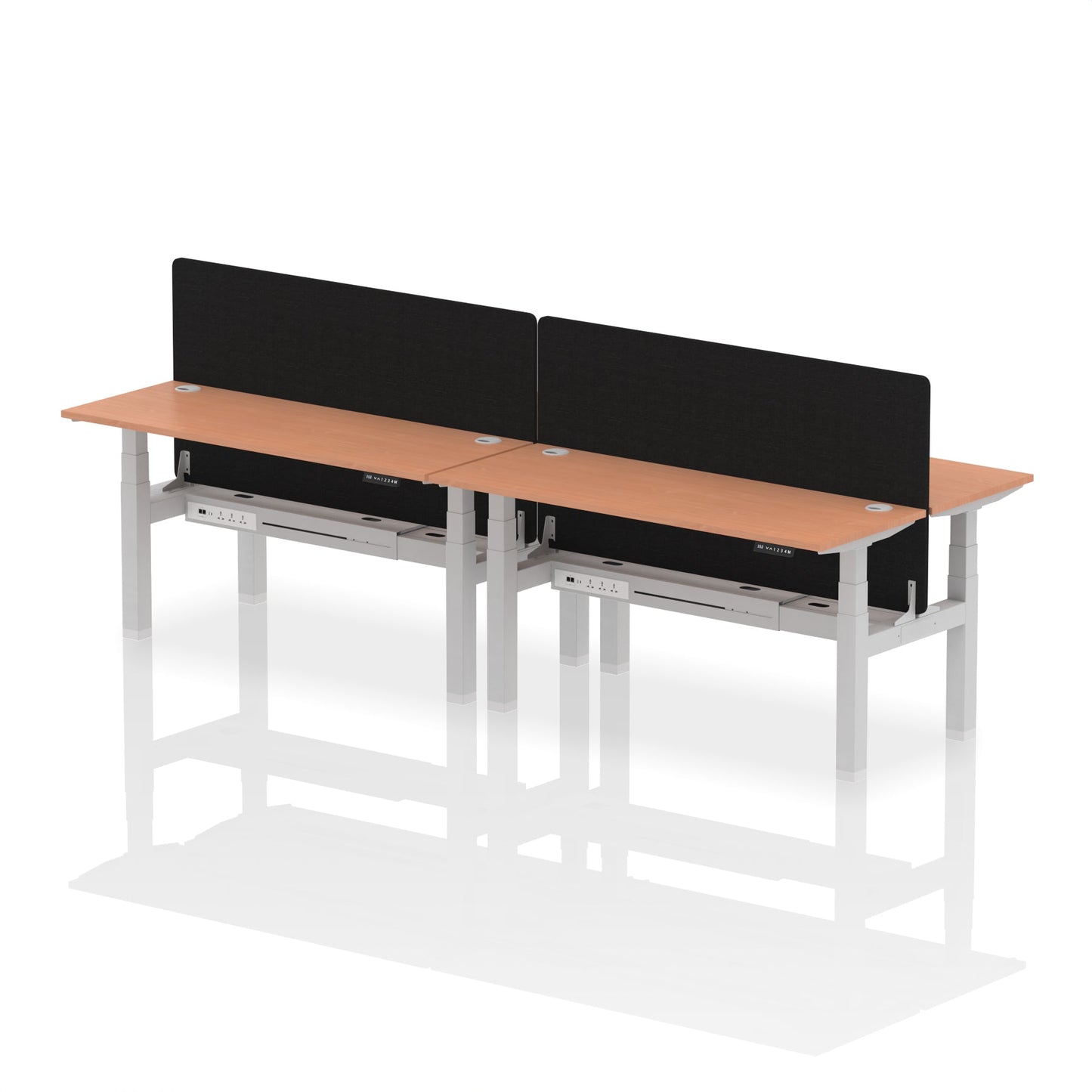 Air Back-to-Back Slimline Height Adjustable Bench Desk - 4 Person with Black Straight Screen