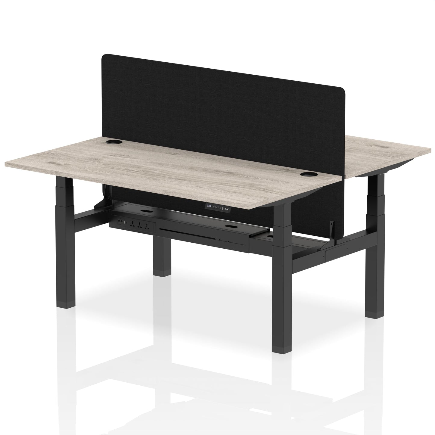 Air Back-to-Back Height Adjustable Bench Desk - 2 Person with Black Straight Screen