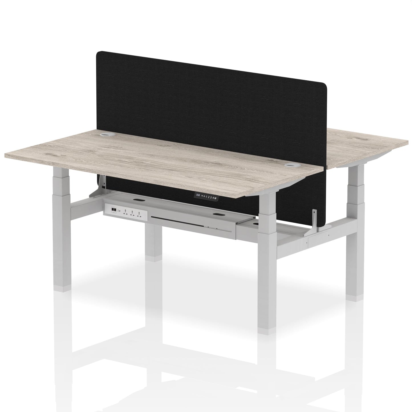 Air Back-to-Back Height Adjustable Bench Desk - 2 Person with Black Straight Screen