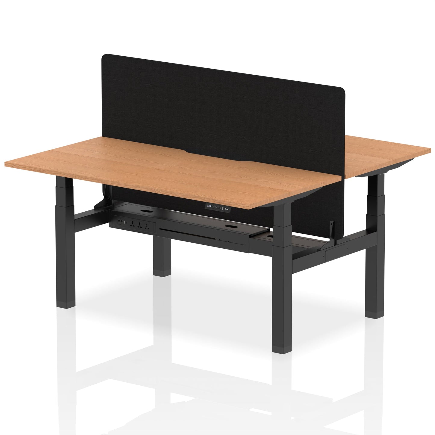 Air Back-to-Back Scalloped Edge Height Adjustable Bench Desk - 2 Person with Black Straight Screen