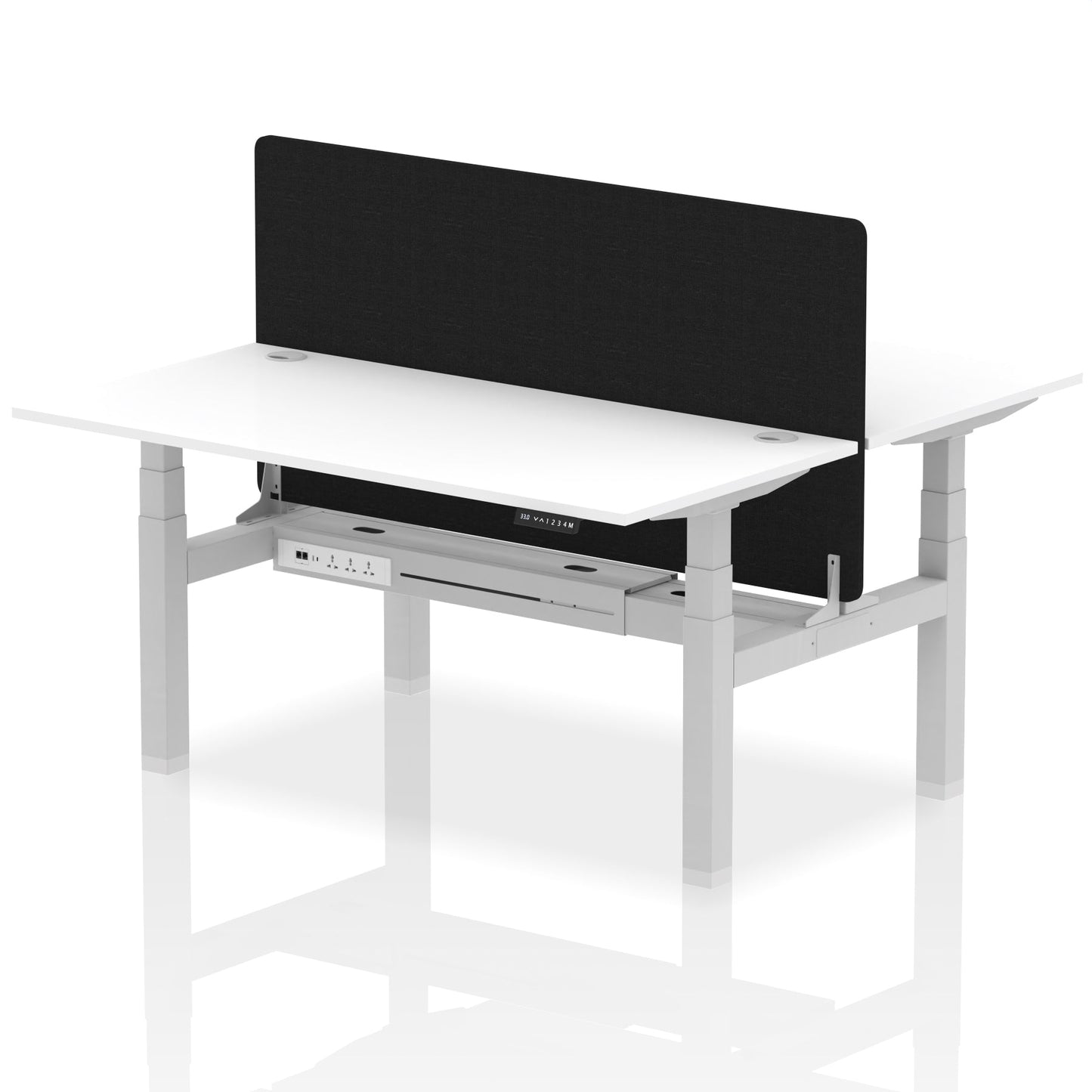 Air Back-to-Back Height Adjustable Bench Desk - 2 Person with Black Straight Screen